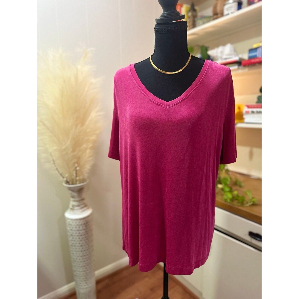 Chico’s Travelers Size 3 Magenta Flowing Top | Plus Size Boho Minimalist Luxe